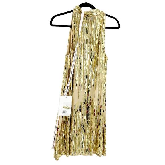 Mac Duggal High Neck Sleeveless Sequin Swing Mini Dress Nude Gold Size M NWT - Picture 8 of 13